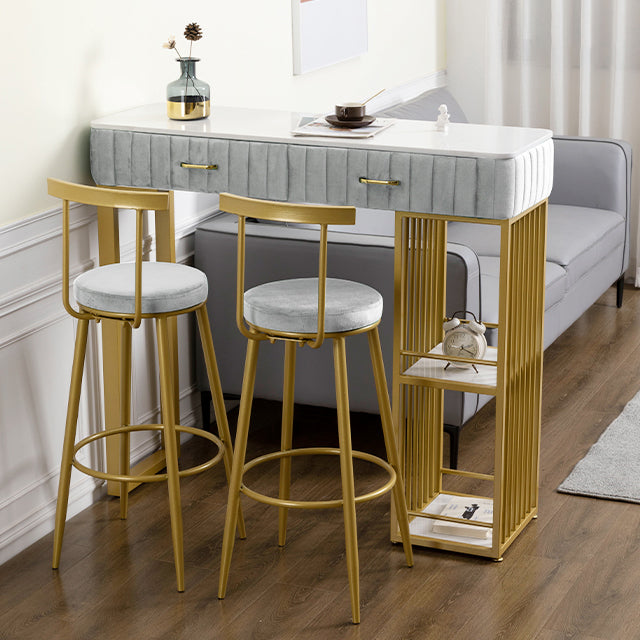 Glam Rectangle Indoor Bar Dining Table White Marble Bistro Table with Drawer Clearhalo 'Bar Furniture' 'Bar Tables' 'bar_tables' 'furn' 'furn_bar_tables' 'Furniture' 'furniture_bar_tables' 'Kitchen & Dining Furniture' 'kitchen&dining_furn' 'kitchen' 4245417