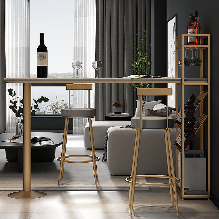 Glam Style Gold Iron Bar Table 41.3"H Faux Marble White Top Bistro Table with Wine Rack Clearhalo 'Bar Furniture' 'Bar Tables' 'bar_tables' 'Furniture' 'furniture_bar_tables' 'Kitchen & Dining Furniture' 'kitchen&dining_furn' 'kitchen' 4245476