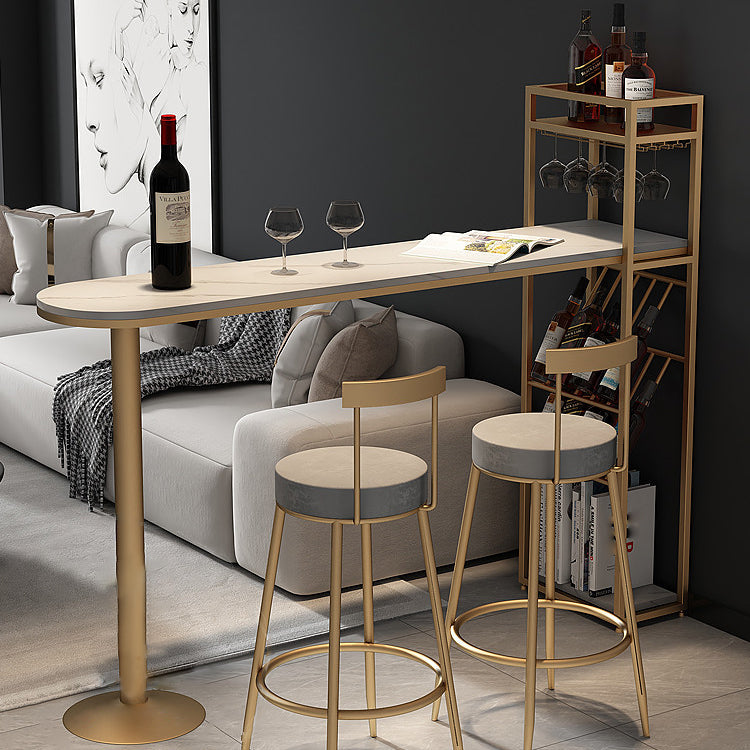 Glam Style Gold Iron Bar Table 41.3"H Faux Marble White Top Bistro Table with Wine Rack Clearhalo 'Bar Furniture' 'Bar Tables' 'bar_tables' 'Furniture' 'furniture_bar_tables' 'Kitchen & Dining Furniture' 'kitchen&dining_furn' 'kitchen' 4245477