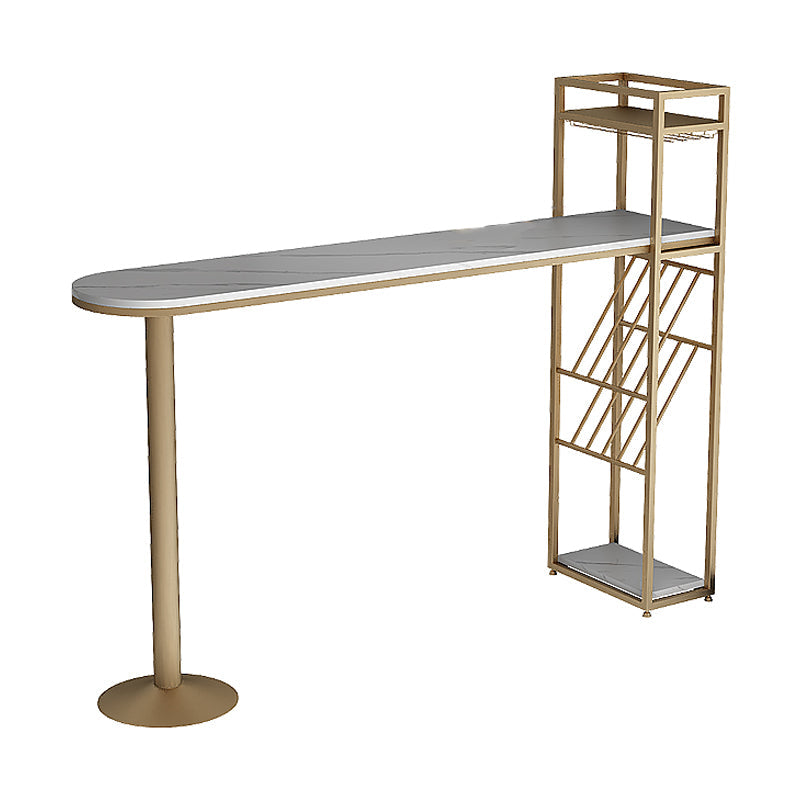 Glam Style Gold Iron Bar Table 41.3"H Faux Marble White Top Bistro Table with Wine Rack Clearhalo 'Bar Furniture' 'Bar Tables' 'bar_tables' 'Furniture' 'furniture_bar_tables' 'Kitchen & Dining Furniture' 'kitchen&dining_furn' 'kitchen' 4245480