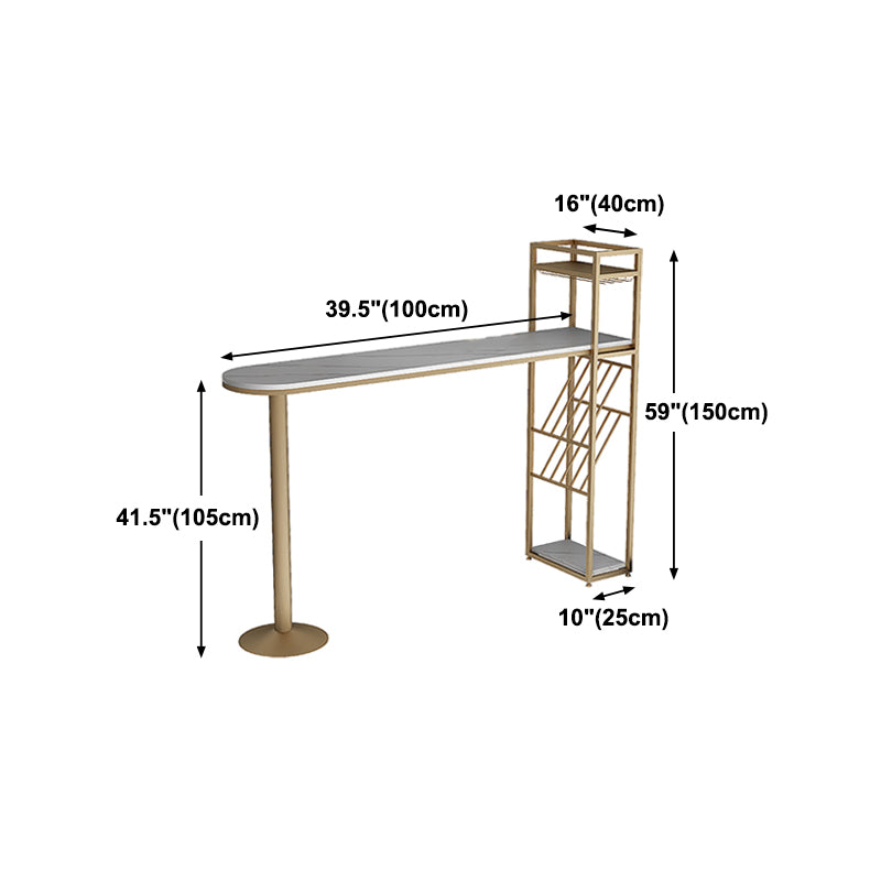Glam Style Gold Iron Bar Table 41.3"H Faux Marble White Top Bistro Table with Wine Rack Clearhalo 'Bar Furniture' 'Bar Tables' 'bar_tables' 'Furniture' 'furniture_bar_tables' 'Kitchen & Dining Furniture' 'kitchen&dining_furn' 'kitchen' 4245484