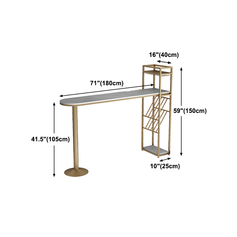Glam Style Gold Iron Bar Table 41.3"H Faux Marble White Top Bistro Table with Wine Rack Clearhalo 'Bar Furniture' 'Bar Tables' 'bar_tables' 'Furniture' 'furniture_bar_tables' 'Kitchen & Dining Furniture' 'kitchen&dining_furn' 'kitchen' 4245489