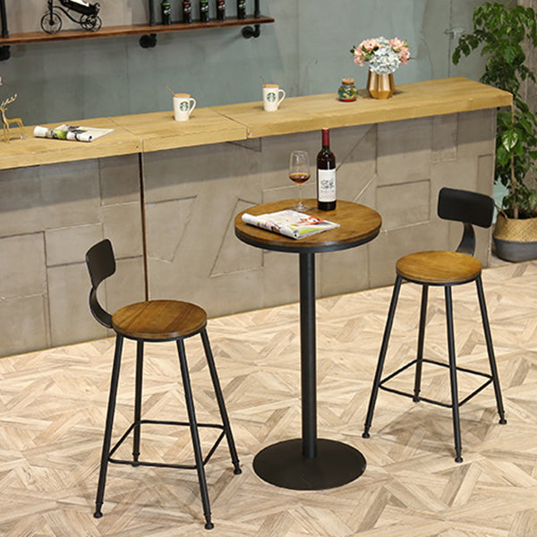 Industrial Black Metal Bar Table Wood 21.6"W Top Indoor Pedestal Bistro Table Clearhalo 'Bar Furniture' 'Bar Tables' 'bar_tables' 'Furniture' 'furniture_bar_tables' 'Kitchen & Dining Furniture' 'kitchen&dining_furn' 'kitchen' 4245505
