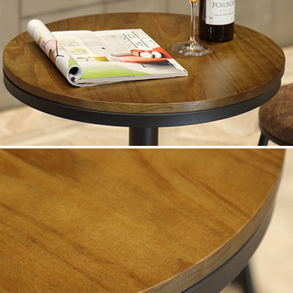 Industrial Black Metal Bar Table Wood 21.6"W Top Indoor Pedestal Bistro Table Clearhalo 'Bar Furniture' 'Bar Tables' 'bar_tables' 'Furniture' 'furniture_bar_tables' 'Kitchen & Dining Furniture' 'kitchen&dining_furn' 'kitchen' 4245510