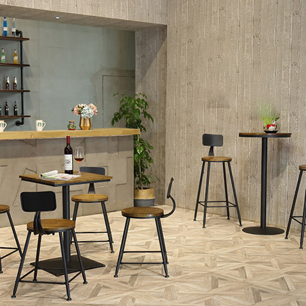 Industrial Black Metal Bar Table Wood 21.6"W Top Indoor Pedestal Bistro Table Clearhalo 'Bar Furniture' 'Bar Tables' 'bar_tables' 'Furniture' 'furniture_bar_tables' 'Kitchen & Dining Furniture' 'kitchen&dining_furn' 'kitchen' 4245512