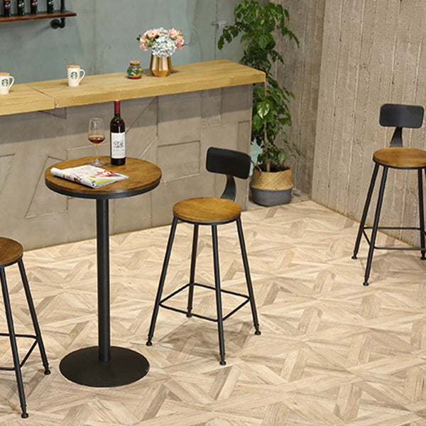 Industrial Black Metal Bar Table Wood 21.6"W Top Indoor Pedestal Bistro Table Clearhalo 'Bar Furniture' 'Bar Tables' 'bar_tables' 'Furniture' 'furniture_bar_tables' 'Kitchen & Dining Furniture' 'kitchen&dining_furn' 'kitchen' 4245513