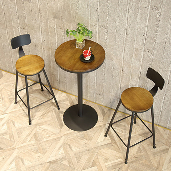 Industrial Black Metal Bar Table Wood 21.6"W Top Indoor Pedestal Bistro Table Clearhalo 'Bar Furniture' 'Bar Tables' 'bar_tables' 'Furniture' 'furniture_bar_tables' 'Kitchen & Dining Furniture' 'kitchen&dining_furn' 'kitchen' 4245514