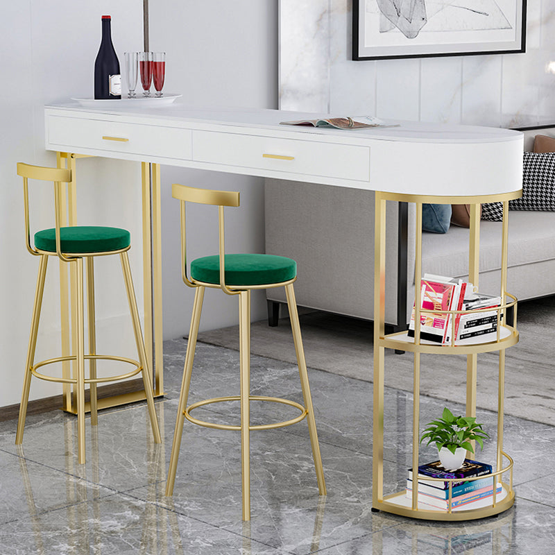 White Stone Glam Indoor Bar Dining Table Iron Double Pedestal Bistro Table Fixed Table Clearhalo 'Bar Furniture' 'Bar Tables' 'bar_tables' 'Furniture' 'furniture_bar_tables' 'Kitchen & Dining Furniture' 'kitchen&dining_furn' 'kitchen' 4245525