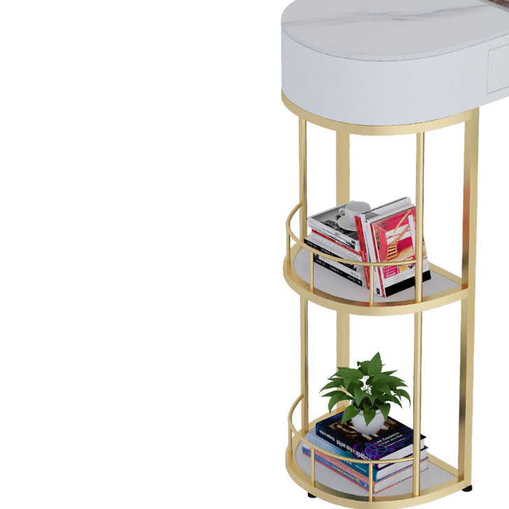 White Stone Glam Indoor Bar Dining Table Iron Double Pedestal Bistro Table Fixed Table Clearhalo 'Bar Furniture' 'Bar Tables' 'bar_tables' 'Furniture' 'furniture_bar_tables' 'Kitchen & Dining Furniture' 'kitchen&dining_furn' 'kitchen' 4245529