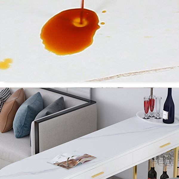 White Stone Glam Indoor Bar Dining Table Iron Double Pedestal Bistro Table Fixed Table Clearhalo 'Bar Furniture' 'Bar Tables' 'bar_tables' 'Furniture' 'furniture_bar_tables' 'Kitchen & Dining Furniture' 'kitchen&dining_furn' 'kitchen' 4245531