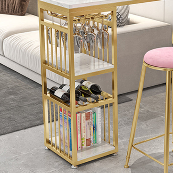 Glam White Marble Bar Dining Table Metal Double Pedestal Bistro Table with Shelve Clearhalo 'Bar Furniture' 'Bar Tables' 'bar_tables' 'Furniture' 'furniture_bar_tables' 'Kitchen & Dining Furniture' 'kitchen&dining_furn' 'kitchen' 4245540