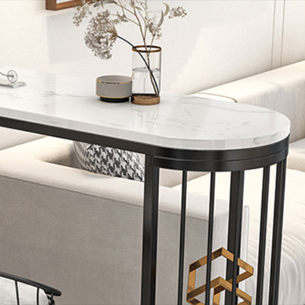 Glam White Marble Bar Dining Table Metal Double Pedestal Bistro Table with Shelve Clearhalo 'Bar Furniture' 'Bar Tables' 'bar_tables' 'Furniture' 'furniture_bar_tables' 'Kitchen & Dining Furniture' 'kitchen&dining_furn' 'kitchen' 4245543