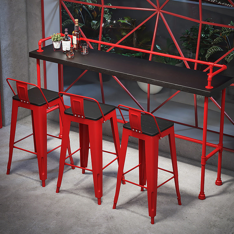 Industrial Style Red Iron Bar Table Rectangle Black Wood Top Indoor 41.34"H Bistro Table Clearhalo 'Bar Furniture' 'Bar Tables' 'bar_tables' 'furn' 'furn_bar_tables' 'Furniture' 'furniture_bar_tables' 'Kitchen & Dining Furniture' 'kitchen&dining_furn' 'kitchen' 4245563