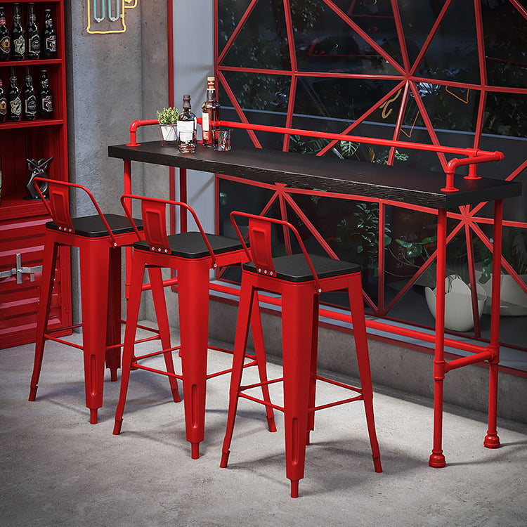 Industrial Style Red Iron Bar Table Rectangle Black Wood Top Indoor 41.34"H Bistro Table Clearhalo 'Bar Furniture' 'Bar Tables' 'bar_tables' 'furn' 'furn_bar_tables' 'Furniture' 'furniture_bar_tables' 'Kitchen & Dining Furniture' 'kitchen&dining_furn' 'kitchen' 4245564