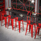 Industrial Style Red Iron Bar Table Rectangle Black Wood Top Indoor 41.34"H Bistro Table Clearhalo 'Bar Furniture' 'Bar Tables' 'bar_tables' 'furn' 'furn_bar_tables' 'Furniture' 'furniture_bar_tables' 'Kitchen & Dining Furniture' 'kitchen&dining_furn' 'kitchen' 4245565