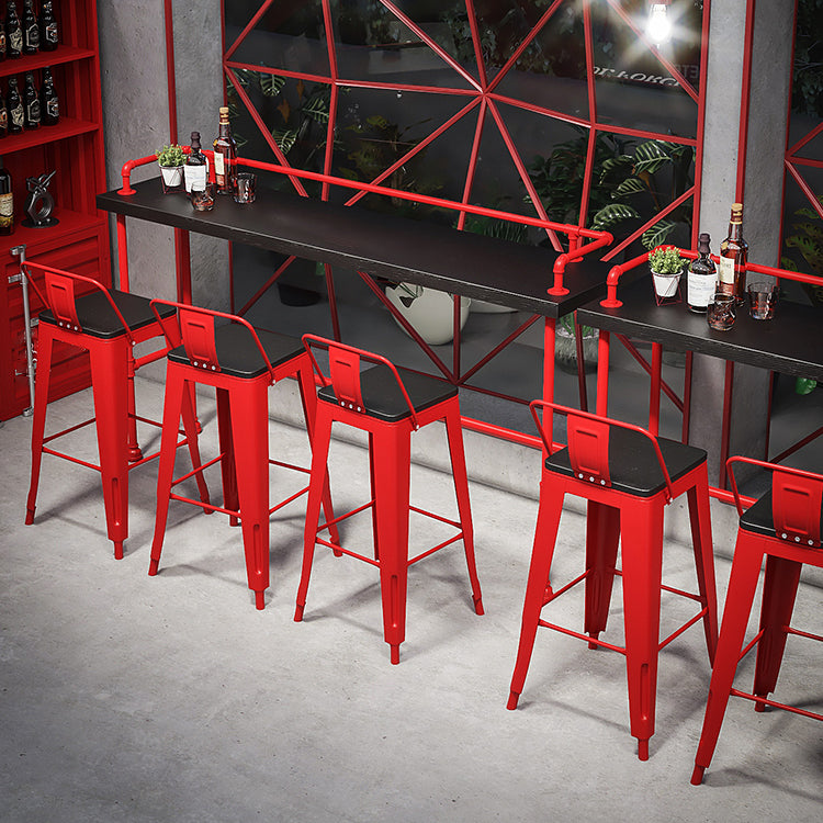 Industrial Style Red Iron Bar Table Rectangle Black Wood Top Indoor 41.34"H Bistro Table Clearhalo 'Bar Furniture' 'Bar Tables' 'bar_tables' 'furn' 'furn_bar_tables' 'Furniture' 'furniture_bar_tables' 'Kitchen & Dining Furniture' 'kitchen&dining_furn' 'kitchen' 4245565