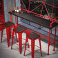 Industrial Style Red Iron Bar Table Rectangle Black Wood Top Indoor 41.34"H Bistro Table Clearhalo 'Bar Furniture' 'Bar Tables' 'bar_tables' 'furn' 'furn_bar_tables' 'Furniture' 'furniture_bar_tables' 'Kitchen & Dining Furniture' 'kitchen&dining_furn' 'kitchen' 4245566