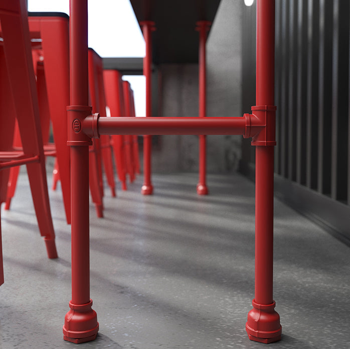 Industrial Style Red Iron Bar Table Rectangle Black Wood Top Indoor 41.34"H Bistro Table Clearhalo 'Bar Furniture' 'Bar Tables' 'bar_tables' 'furn' 'furn_bar_tables' 'Furniture' 'furniture_bar_tables' 'Kitchen & Dining Furniture' 'kitchen&dining_furn' 'kitchen' 4245569