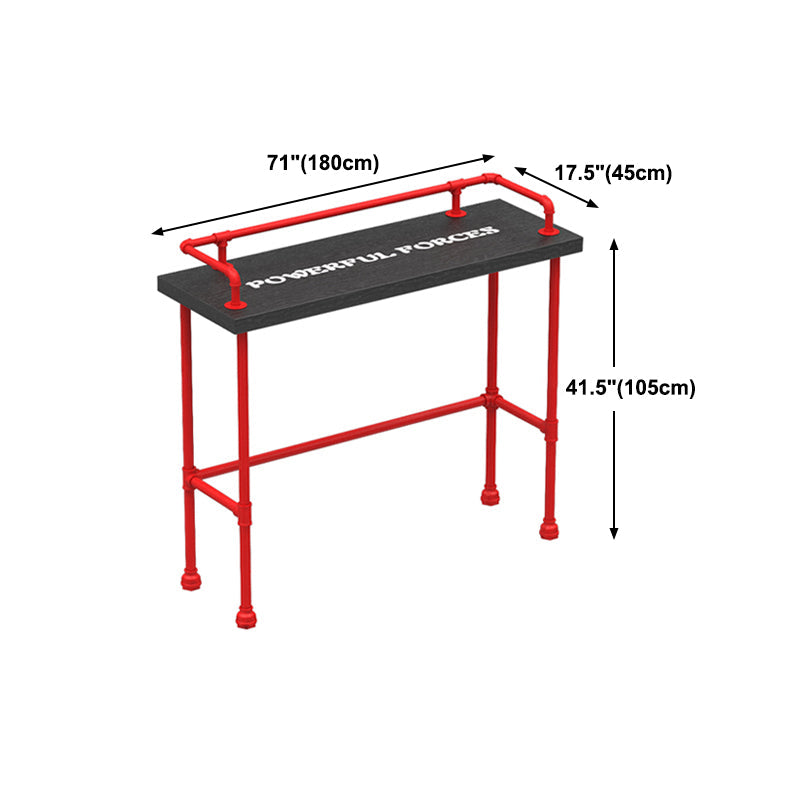 Industrial Style Red Iron Bar Table Rectangle Black Wood Top Indoor 41.34"H Bistro Table Clearhalo 'Bar Furniture' 'Bar Tables' 'bar_tables' 'furn' 'furn_bar_tables' 'Furniture' 'furniture_bar_tables' 'Kitchen & Dining Furniture' 'kitchen&dining_furn' 'kitchen' 4245574