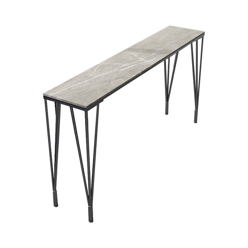 Glam Grey Stone Bar Dining Table Rectangle Indoor Bistro Table with Four Pedestal Black Without Chairs Clearhalo 'Bar Furniture' 'Bar Tables' 'bar_tables' 'furn' 'furn_bar_tables' 'Furniture' 'furniture_bar_tables' 'Kitchen & Dining Furniture' 'kitchen&dining_furn' 'kitchen' 4245578