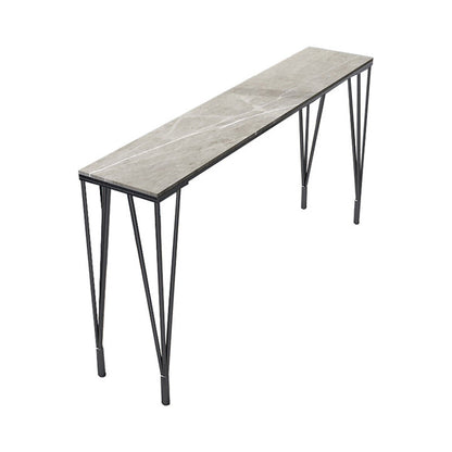 Glam Grey Stone Bar Dining Table Rectangle Indoor Bistro Table with Four Pedestal Black Without Chairs Clearhalo 'Bar Furniture' 'Bar Tables' 'bar_tables' 'furn' 'furn_bar_tables' 'Furniture' 'furniture_bar_tables' 'Kitchen & Dining Furniture' 'kitchen&dining_furn' 'kitchen' 4245578