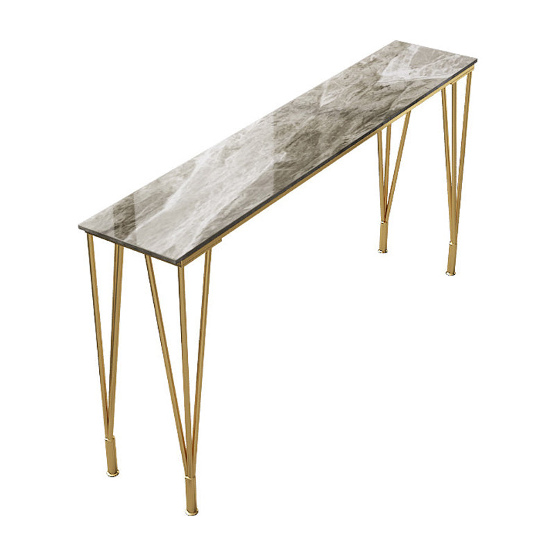 Glam Grey Stone Bar Dining Table Rectangle Indoor Bistro Table with Four Pedestal Gold Without Chairs Clearhalo 'Bar Furniture' 'Bar Tables' 'bar_tables' 'furn' 'furn_bar_tables' 'Furniture' 'furniture_bar_tables' 'Kitchen & Dining Furniture' 'kitchen&dining_furn' 'kitchen' 4245579