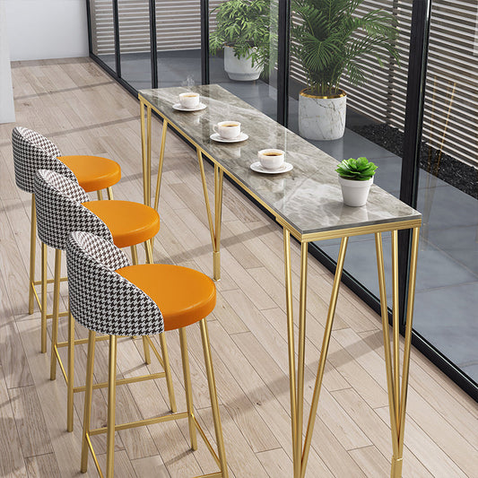 Glam Grey Stone Bar Dining Table Rectangle Indoor Bistro Table with Four Pedestal Clearhalo 'Bar Furniture' 'Bar Tables' 'bar_tables' 'furn' 'furn_bar_tables' 'Furniture' 'furniture_bar_tables' 'Kitchen & Dining Furniture' 'kitchen&dining_furn' 'kitchen' 4245580