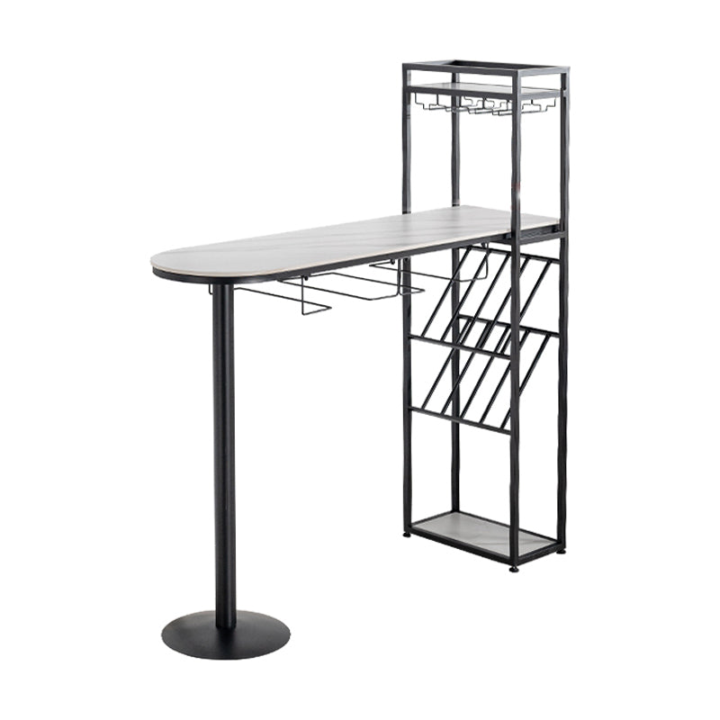 Glam Style Iron Bar Table 41.3"H Faux Marble White Top Bistro Table with Wine Rack Black Without Chairs Clearhalo 'Bar Furniture' 'Bar Tables' 'bar_tables' 'furn' 'furn_bar_tables' 'Furniture' 'furniture_bar_tables' 'Kitchen & Dining Furniture' 'kitchen&dining_furn' 'kitchen' 4245594