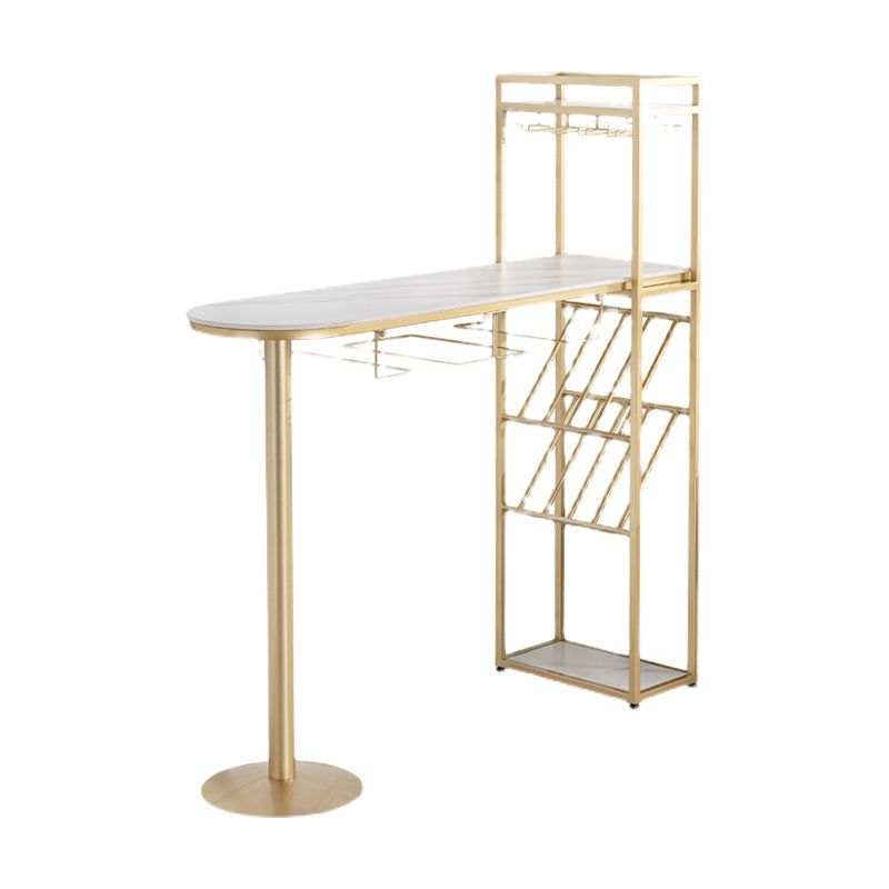 Glam Style Iron Bar Table 41.3"H Faux Marble White Top Bistro Table with Wine Rack Gold Without Chairs Clearhalo 'Bar Furniture' 'Bar Tables' 'bar_tables' 'furn' 'furn_bar_tables' 'Furniture' 'furniture_bar_tables' 'Kitchen & Dining Furniture' 'kitchen&dining_furn' 'kitchen' 4245598