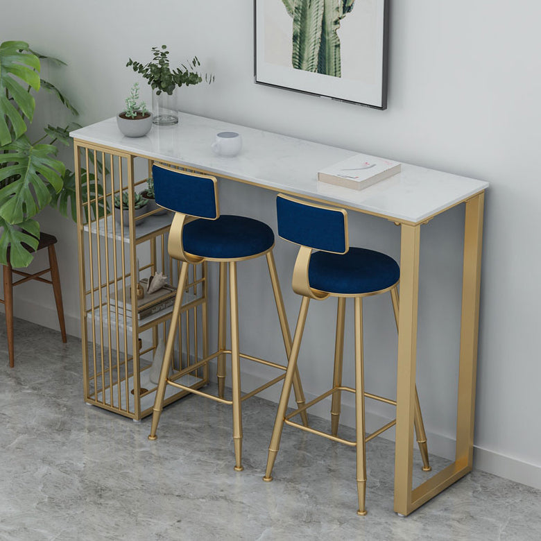 Glam White Marble Bar Dining Table Rectangle Indoor Bistro Table with Shelve Clearhalo 'Bar Furniture' 'Bar Tables' 'bar_tables' 'furn' 'furn_bar_tables' 'Furniture' 'furniture_bar_tables' 'Kitchen & Dining Furniture' 'kitchen&dining_furn' 'kitchen' 4245610