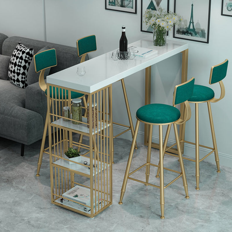 Glam White Marble Bar Dining Table Rectangle Indoor Bistro Table with Shelve Clearhalo 'Bar Furniture' 'Bar Tables' 'bar_tables' 'furn' 'furn_bar_tables' 'Furniture' 'furniture_bar_tables' 'Kitchen & Dining Furniture' 'kitchen&dining_furn' 'kitchen' 4245617