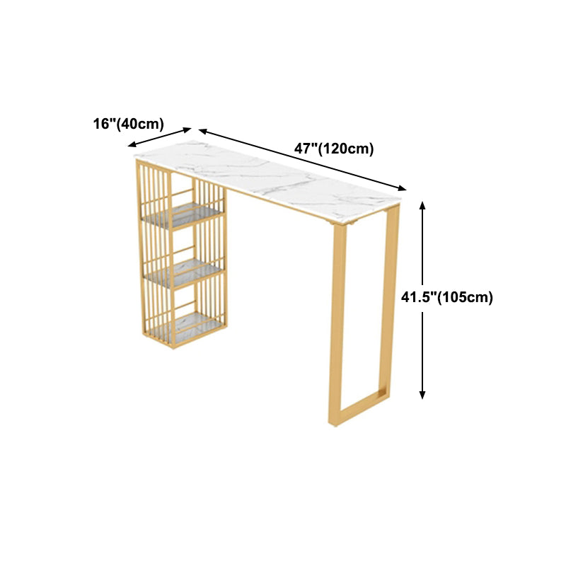 Glam White Marble Bar Dining Table Rectangle Indoor Bistro Table with Shelve Clearhalo 'Bar Furniture' 'Bar Tables' 'bar_tables' 'furn' 'furn_bar_tables' 'Furniture' 'furniture_bar_tables' 'Kitchen & Dining Furniture' 'kitchen&dining_furn' 'kitchen' 4245619