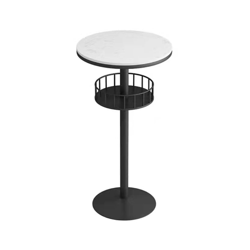 Glam Style Iron Marble Bar Table Indoor Pedestal Bistro Table - 21.6"W x 41.3"H Black White Round Clearhalo 'Bar Furniture' 'Bar Tables' 'bar_tables' 'furn' 'furn_bar_tables' 'Furniture' 'furniture_bar_tables' 'Kitchen & Dining Furniture' 'kitchen&dining_furn' 'kitchen' 4245645