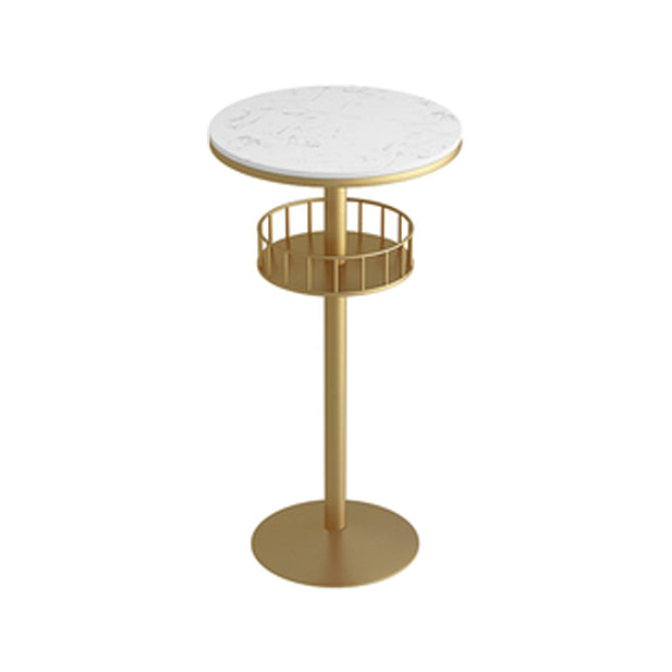 Glam Style Iron Marble Bar Table Indoor Pedestal Bistro Table - 21.6"W x 41.3"H Gold White Round Clearhalo 'Bar Furniture' 'Bar Tables' 'bar_tables' 'furn' 'furn_bar_tables' 'Furniture' 'furniture_bar_tables' 'Kitchen & Dining Furniture' 'kitchen&dining_furn' 'kitchen' 4245646