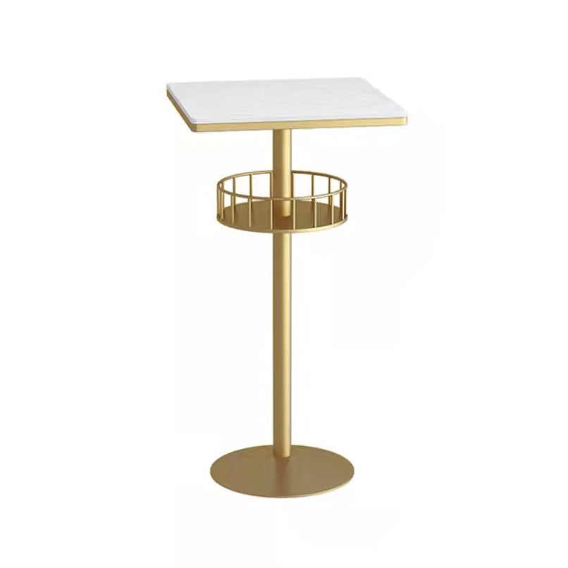 Glam Style Iron Marble Bar Table Indoor Pedestal Bistro Table - 21.6"W x 41.3"H Gold White Square Clearhalo 'Bar Furniture' 'Bar Tables' 'bar_tables' 'furn' 'furn_bar_tables' 'Furniture' 'furniture_bar_tables' 'Kitchen & Dining Furniture' 'kitchen&dining_furn' 'kitchen' 4245650