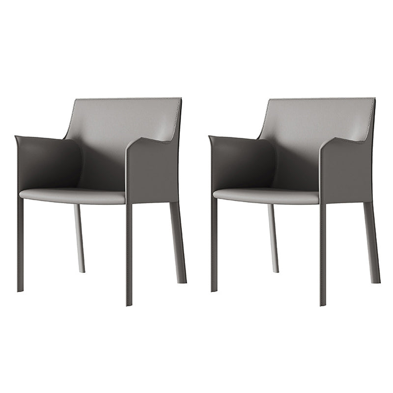 Metal Contemporary Dining Side Chairs Dining Room Solid Back Chair with Arm (Set of 2) Grey Clearhalo ' kitchen&dining_furn' 'Dining Chairs' 'Dining Tables & Seating' 'dining_chair' 'furn' 'furn_dining_chair' 'Furniture' 'furniture_dining_chair' 'Kitchen & Dining Furniture' 'kitchen' 4245694