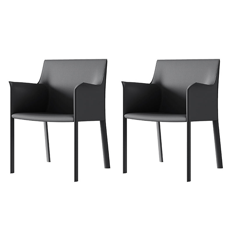 Metal Contemporary Dining Side Chairs Dining Room Solid Back Chair with Arm (Set of 2) Dark Gray Clearhalo ' kitchen&dining_furn' 'Dining Chairs' 'Dining Tables & Seating' 'dining_chair' 'furn' 'furn_dining_chair' 'Furniture' 'furniture_dining_chair' 'Kitchen & Dining Furniture' 'kitchen' 4245695