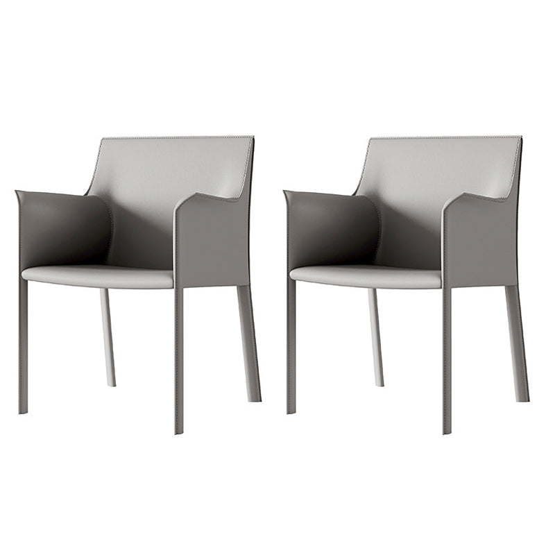 Metal Contemporary Dining Side Chairs Dining Room Solid Back Chair with Arm (Set of 2) Light Gray Clearhalo ' kitchen&dining_furn' 'Dining Chairs' 'Dining Tables & Seating' 'dining_chair' 'furn' 'furn_dining_chair' 'Furniture' 'furniture_dining_chair' 'Kitchen & Dining Furniture' 'kitchen' 4245697