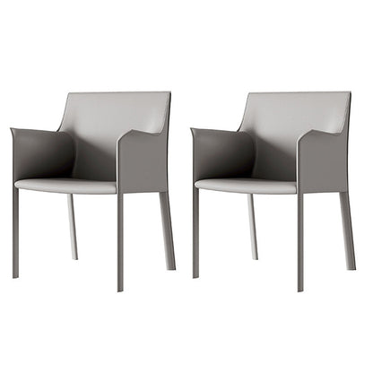 Metal Contemporary Dining Side Chairs Dining Room Solid Back Chair with Arm (Set of 2) Light Gray Clearhalo ' kitchen&dining_furn' 'Dining Chairs' 'Dining Tables & Seating' 'dining_chair' 'furn' 'furn_dining_chair' 'Furniture' 'furniture_dining_chair' 'Kitchen & Dining Furniture' 'kitchen' 4245697