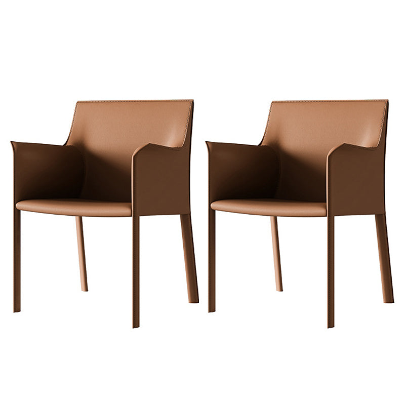 Metal Contemporary Dining Side Chairs Dining Room Solid Back Chair with Arm (Set of 2) Coffee Clearhalo ' kitchen&dining_furn' 'Dining Chairs' 'Dining Tables & Seating' 'dining_chair' 'furn' 'furn_dining_chair' 'Furniture' 'furniture_dining_chair' 'Kitchen & Dining Furniture' 'kitchen' 4245701