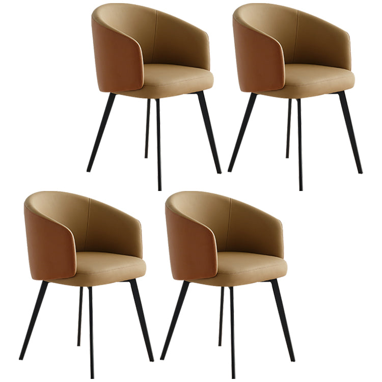 Contemporary Leather Arm Chair Matte Finish Solid Back Dining Chair Khaki 4 Piece Set Clearhalo ' kitchen&dining_furn' 'Dining Chairs' 'Dining Tables & Seating' 'dining_chair' 'furn' 'furn_dining_chair' 'Furniture' 'furniture_dining_chair' 'Kitchen & Dining Furniture' 'kitchen' 4245713