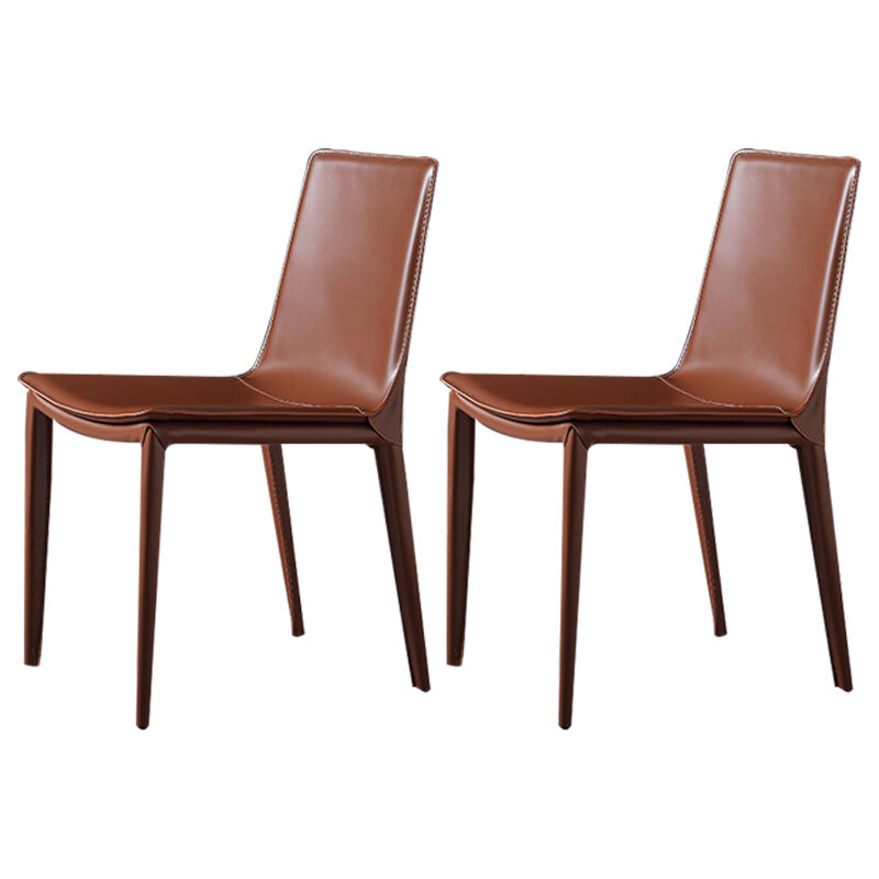 Designer Style Leather Restaurant Side Chair Solid Back Dining Chair (Set of 2) Caramel Clearhalo ' kitchen&dining_furn' 'Dining Chairs' 'Dining Tables & Seating' 'dining_chair' 'furn' 'furn_dining_chair' 'Furniture' 'furniture_dining_chair' 'Kitchen & Dining Furniture' 'kitchen' 4245739