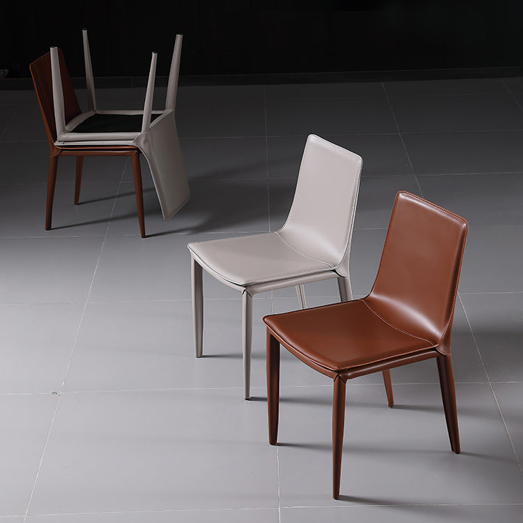 Designer Style Leather Restaurant Side Chair Solid Back Dining Chair (Set of 2) Clearhalo ' kitchen&dining_furn' 'Dining Chairs' 'Dining Tables & Seating' 'dining_chair' 'furn' 'furn_dining_chair' 'Furniture' 'furniture_dining_chair' 'Kitchen & Dining Furniture' 'kitchen' 4245748