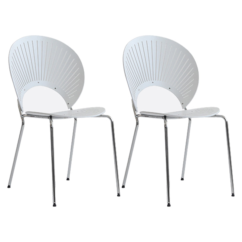 Modern Indoor-Outdoor Metal Chair Stackable Home Armless Open Back Dining Side Chair White 2 Piece Set Silver Clearhalo ' kitchen&dining_furn' 'Dining Chairs' 'Dining Tables & Seating' 'dining_chair' 'furn' 'furn_dining_chair' 'Furniture' 'furniture_dining_chair' 'Kitchen & Dining Furniture' 'kitchen' 4245818