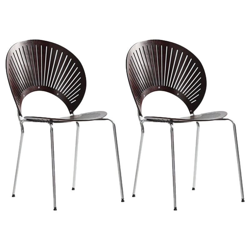 Modern Indoor-Outdoor Metal Chair Stackable Home Armless Open Back Dining Side Chair Walnut 2 Piece Set Silver Clearhalo ' kitchen&dining_furn' 'Dining Chairs' 'Dining Tables & Seating' 'dining_chair' 'furn' 'furn_dining_chair' 'Furniture' 'furniture_dining_chair' 'Kitchen & Dining Furniture' 'kitchen' 4245825