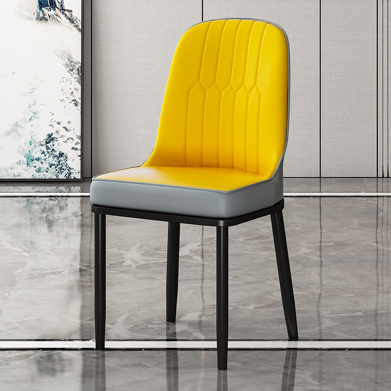 Indoor Scandinavian Side Chair Metal Upholstered Parsons Back Dining Room Chair Grey-Light Yellow 1 Piece Clearhalo ' kitchen&dining_furn' 'Dining Chairs' 'Dining Tables & Seating' 'dining_chair' 'furn' 'furn_dining_chair' 'Furniture' 'furniture_dining_chair' 'Kitchen & Dining Furniture' 'kitchen' 4245858