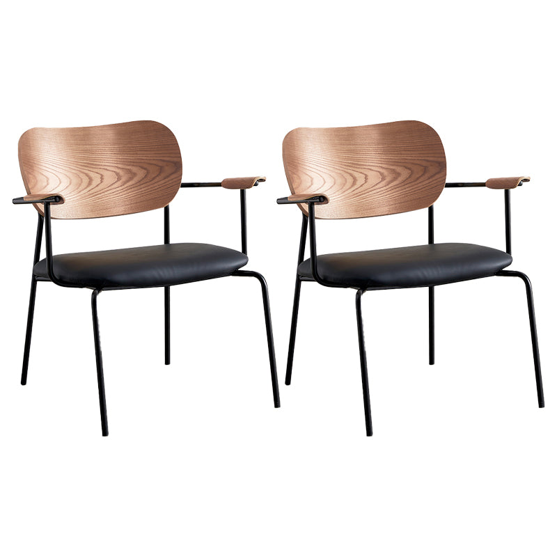 Modern Indoor-Outdoor Chair Metal Open Back Dining Side Chair with Arm Walnut 2 Piece Set Clearhalo ' kitchen&dining_furn' 'Dining Chairs' 'Dining Tables & Seating' 'dining_chair' 'furn' 'furn_dining_chair' 'Furniture' 'furniture_dining_chair' 'Kitchen & Dining Furniture' 'kitchen' 4245881