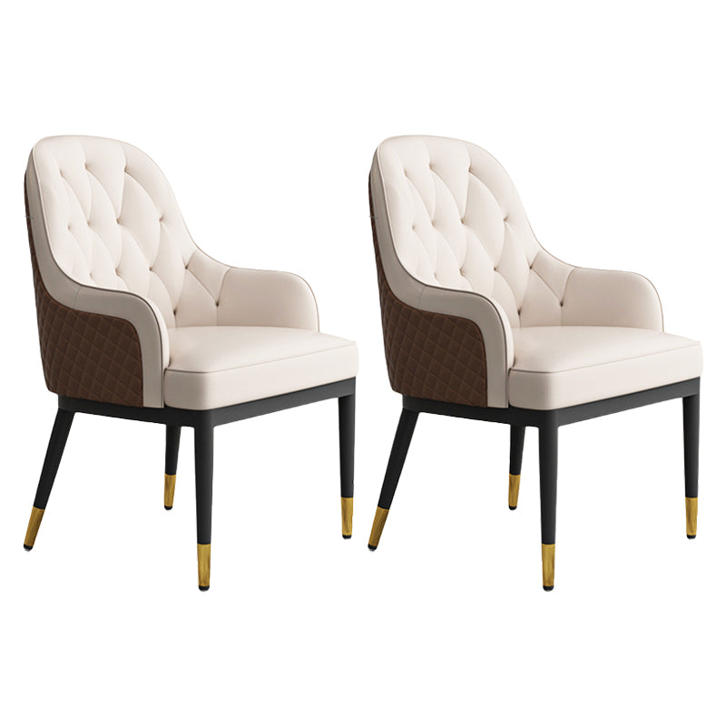 Contemporary Arm Dining Chairs Parsons Chair for Kitchen with Metal Legs Off-White 2 Piece Set Clearhalo ' kitchen&dining_furn' 'Dining Chairs' 'Dining Tables & Seating' 'dining_chair' 'furn' 'furn_dining_chair' 'Furniture' 'furniture_dining_chair' 'Kitchen & Dining Furniture' 'kitchen' 4245994