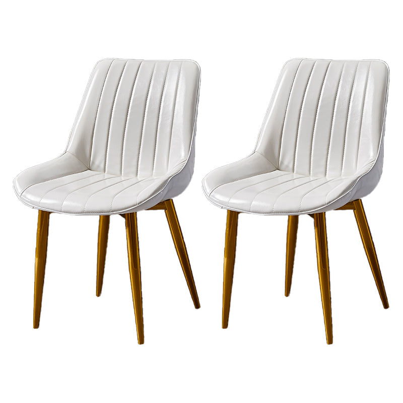 Contemporary Style Dining Chairs Armless Side Chair for Kitchen with Metal Legs White 2 Piece Set Brass Gold Clearhalo ' kitchen&dining_furn' 'Dining Chairs' 'Dining Tables & Seating' 'dining_chair' 'furn' 'furn_dining_chair' 'Furniture' 'furniture_dining_chair' 'Kitchen & Dining Furniture' 'kitchen' 4246008