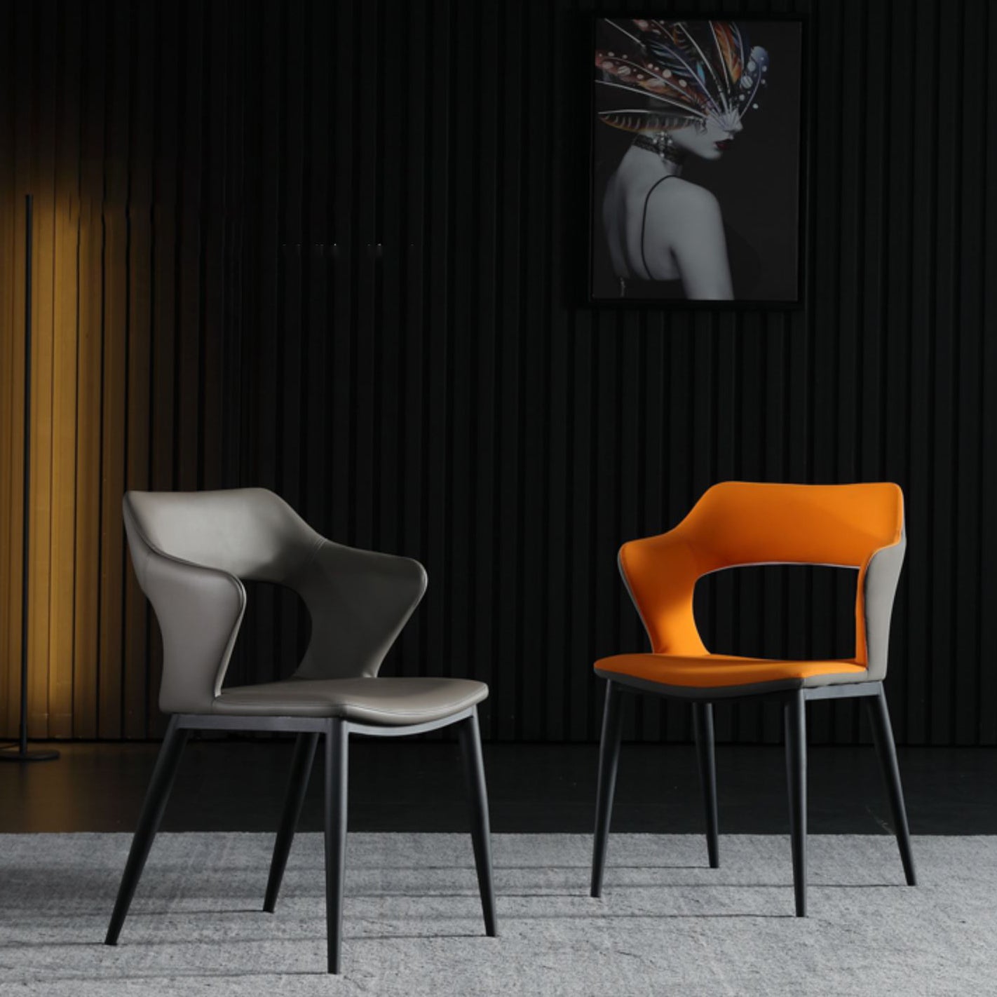 Leather Dining Armchairs Upholstered Open Back Arm Chairs with Metal Legs Clearhalo ' kitchen&dining_furn' 'Dining Chairs' 'Dining Tables & Seating' 'dining_chair' 'furn' 'furn_dining_chair' 'Furniture' 'furniture_dining_chair' 'Kitchen & Dining Furniture' 'kitchen' 4246087